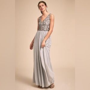 BHLDN Beaded Mischa Dress in the color Fog Size 16